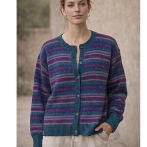Nomadic Traders Wool Cardigan Southwestern Stripe Boho Vintage Knit Artisan Sz S